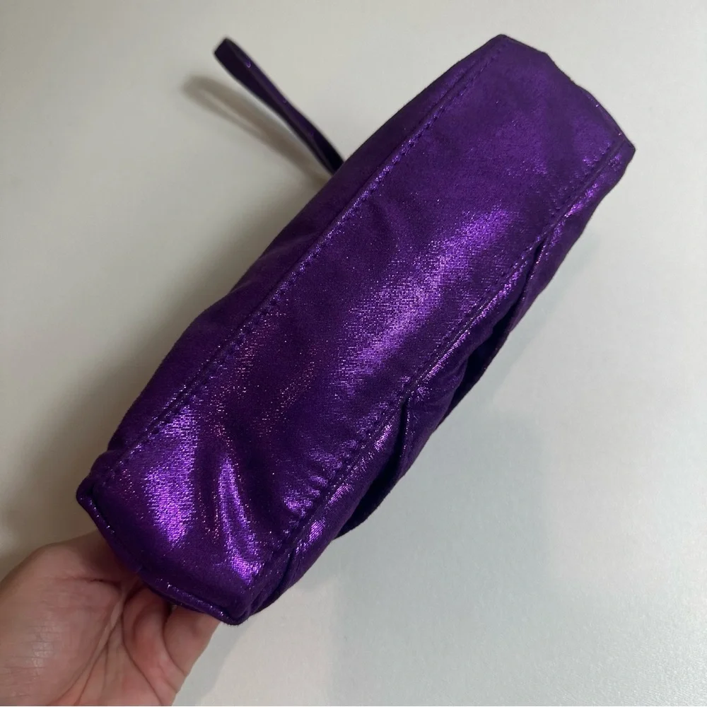 Victorias Secret Metallic Purple Shimmer Ruffle Makeup Bag Case Pouch